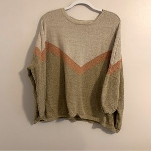 Cozy Women's Crew Neck Sweater - Tan and Cream